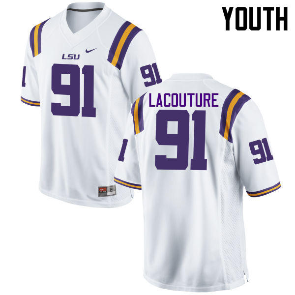Youth LSU Tigers #91 Christian LaCouture College Football Jerseys Game-White